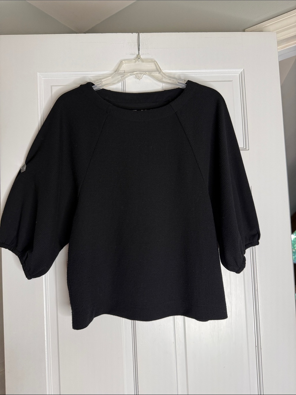 Maeve Black Rib-Knit Balloon Sleeve Top XS